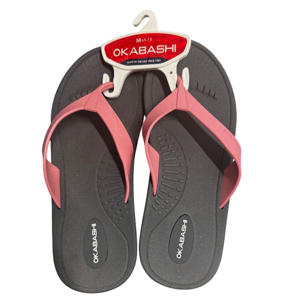 Okabashi Womens‎ Flip Flop Sandals Black Pink Size M 6.5-7.5 Made in USA New